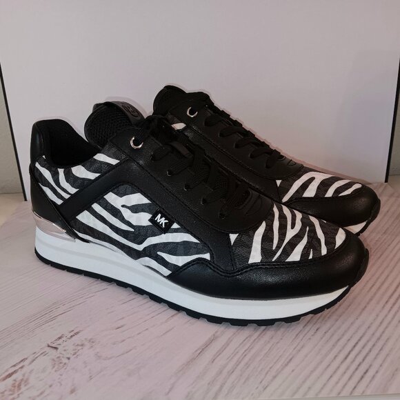 NWT NIB 💥 MICHAEL KORS Maddy Trainer Sneakers Size 9M Wild Zebra MK Signature - Picture 2 of 9